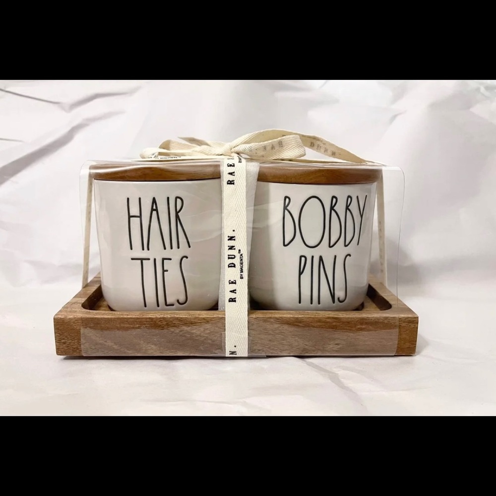 Rae Dunn hair ties and Bobby pins cellars